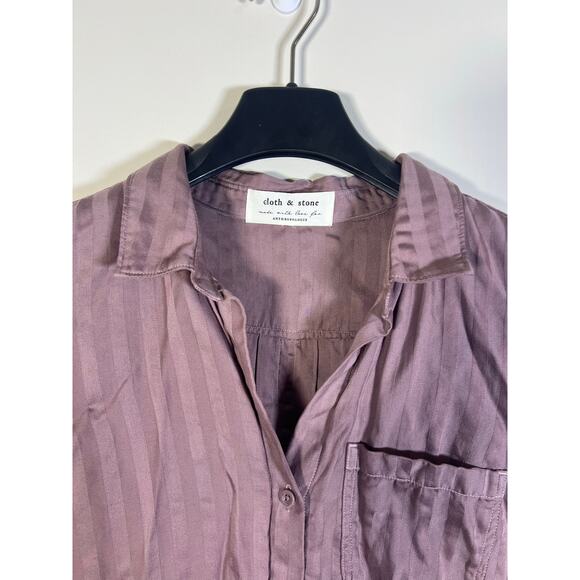 Anthropologie Cloth & Stone Mauve Striped Button Blouse Long Sleeve Size Small - Picture 3 of 9